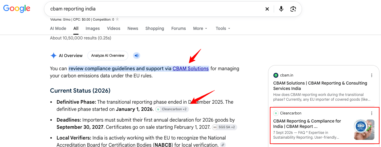 Google ranking for cbam reporting india